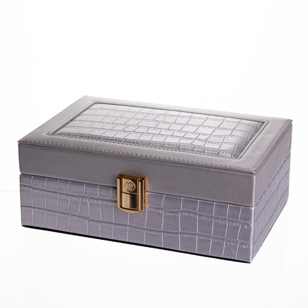 Шкатулка для украшений из эко кожи 10 отделений с зеркалом 20×14×8 см Серый HP-5-19G