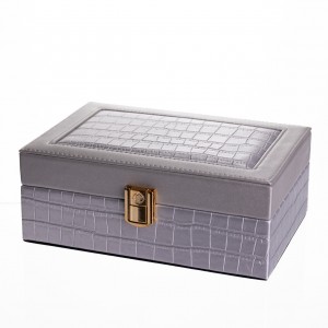 Шкатулка для украшений из эко кожи 10 отделений с зеркалом 20×14×8 см Серый HP-5-19G