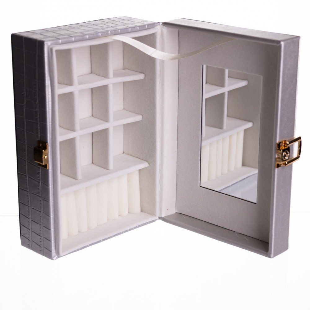 Шкатулка для украшений из эко кожи 10 отделений с зеркалом 20×14×8 см Серый HP-5-19G