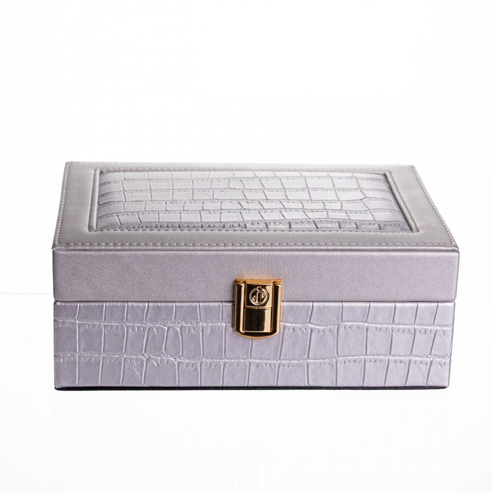 Шкатулка для украшений из эко кожи 10 отделений с зеркалом 20×14×8 см Серый HP-5-19G