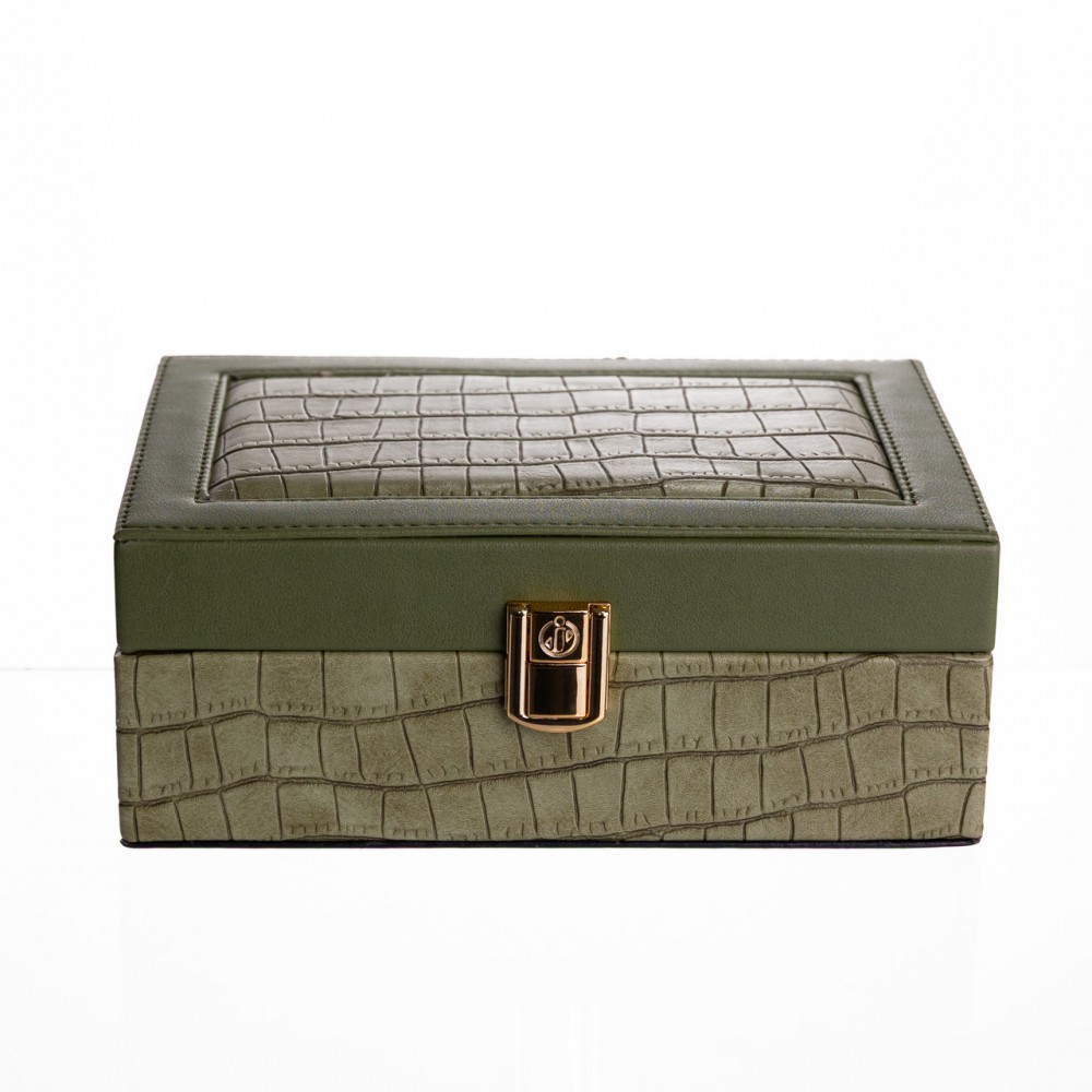 Шкатулка для украшений из эко кожи 10 отделений с зеркалом 20×14×8 см Зеленый HP-5-19GR