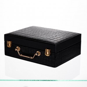 Шкатулка для украшений из эко кожи 19 отделений с зеркалом 23.5×14×8 см Черный HP-5-20B