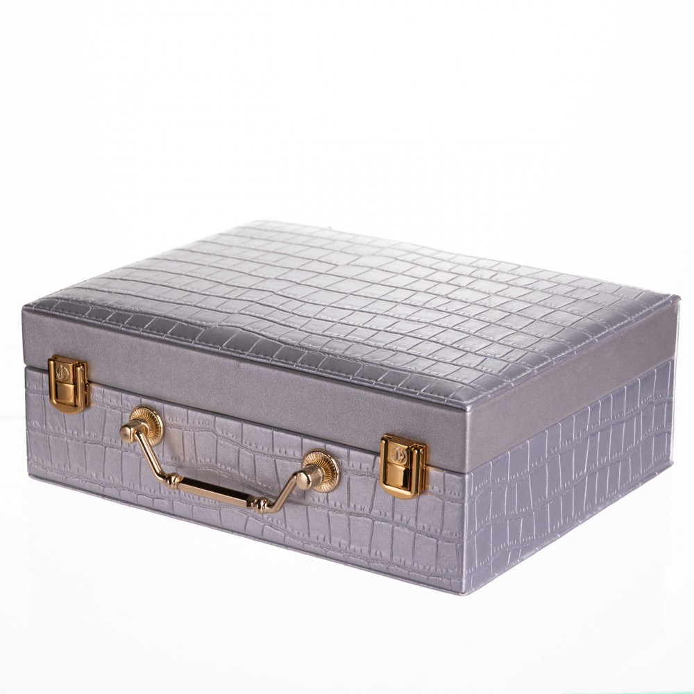 Шкатулка для украшений из эко кожи 19 отделений с зеркалом 23.5×14×8 см Серый HP-5-20G