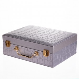 Шкатулка для украшений из эко кожи 19 отделений с зеркалом 23.5×14×8 см Серый HP-5-20G