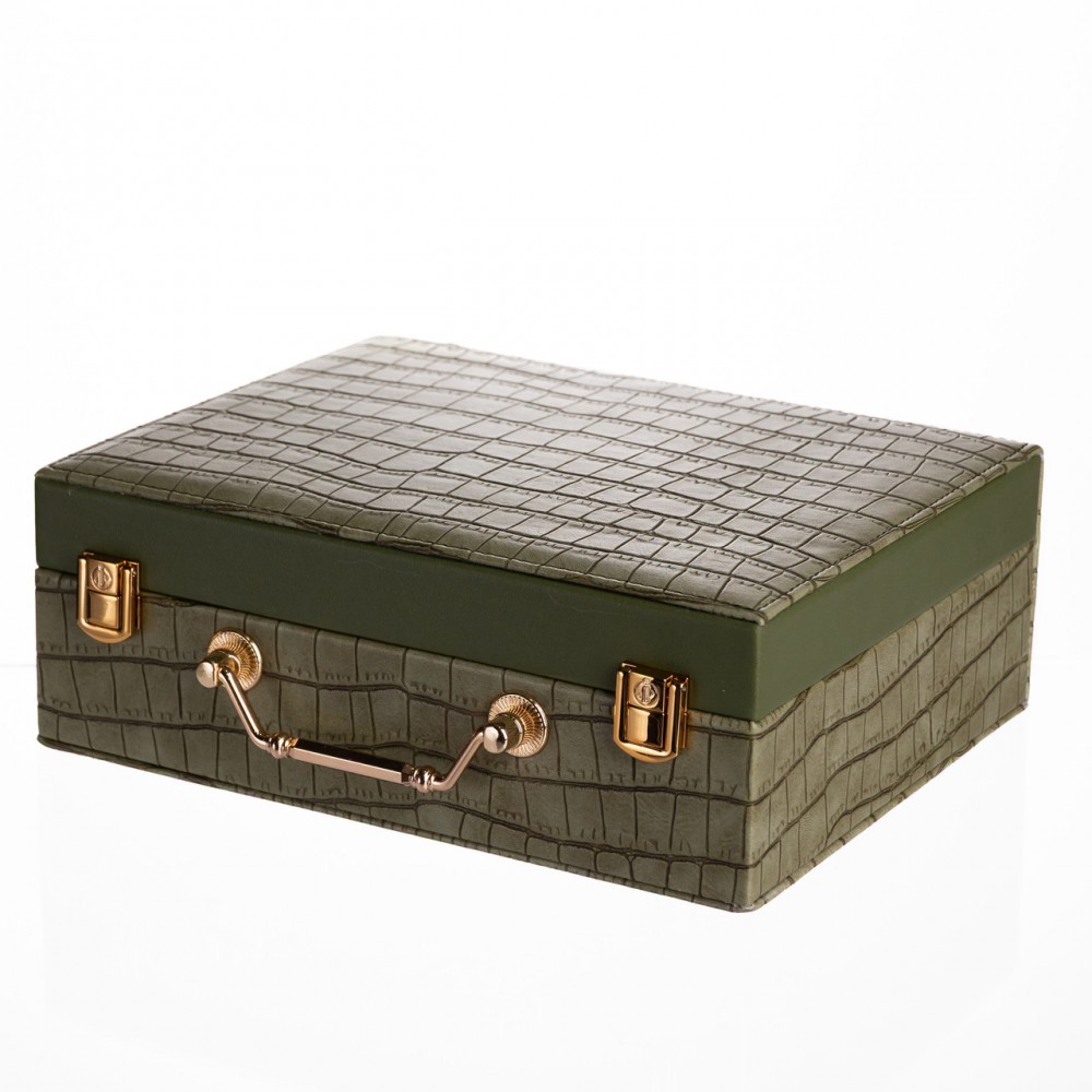 Шкатулка для украшений из эко кожи 19 отделений с зеркалом 23.5×14×8 см Зеленый HP-5-20GR