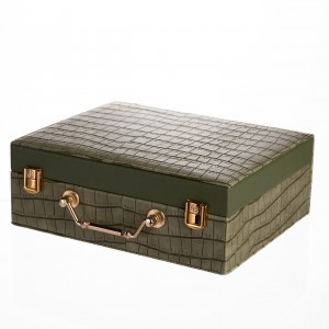 Шкатулка для украшений из эко кожи 19 отделений с зеркалом 23.5×14×8 см Зеленый HP-5-20GR