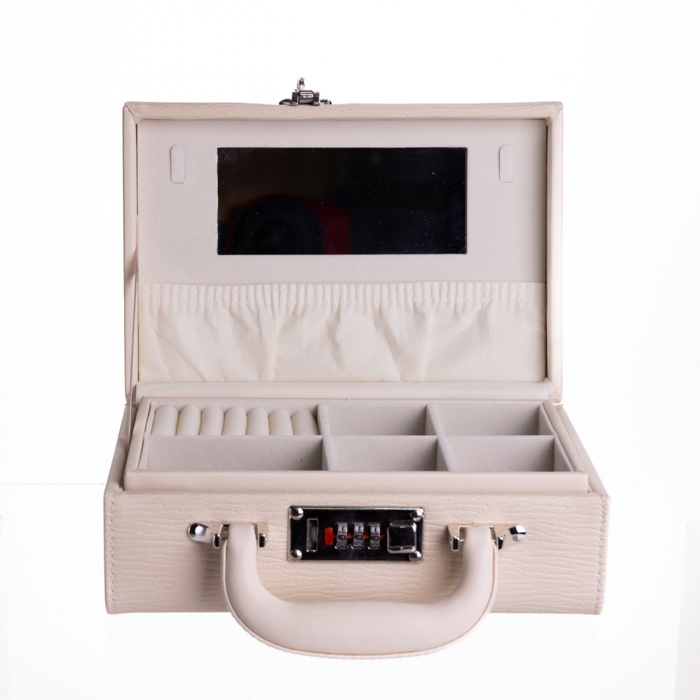 Шкатулка для украшений из эко кожи 2 яруса с кодовым замком Бежевый HP-5-24BE