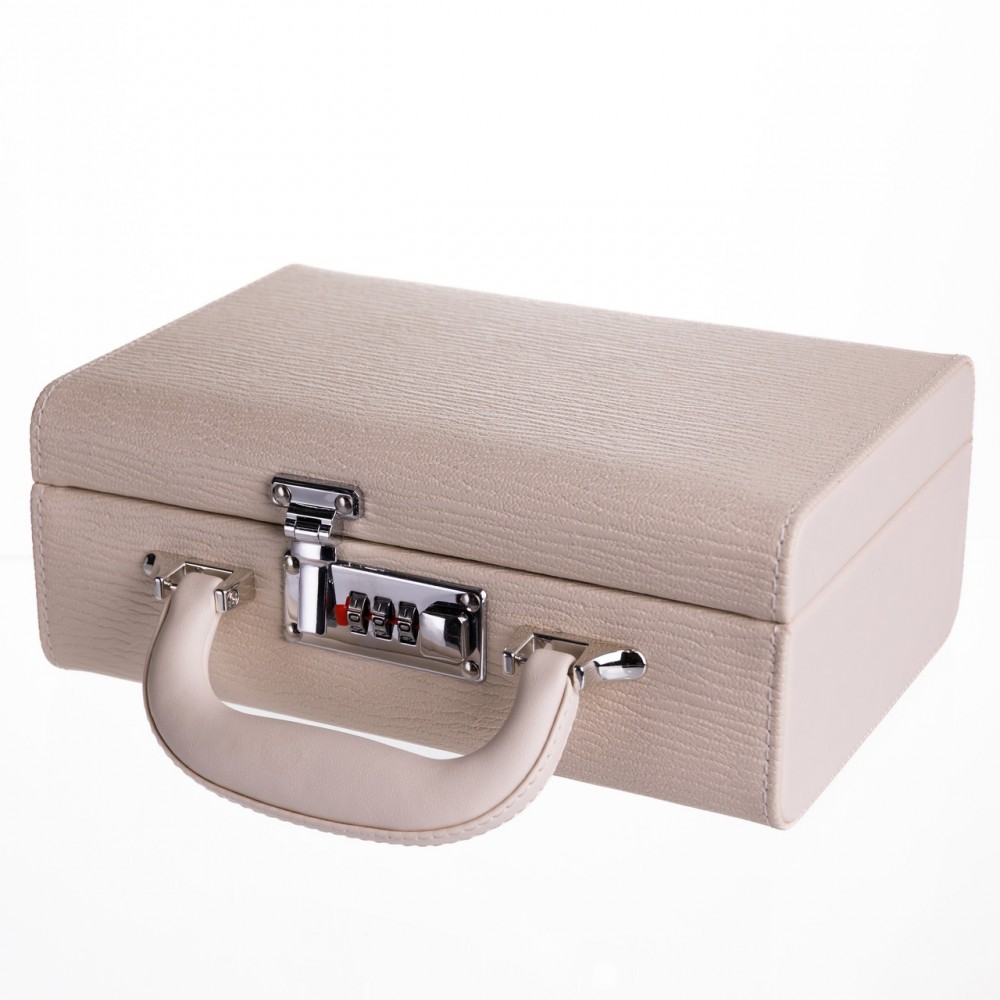 Шкатулка для украшений из эко кожи 2 яруса с кодовым замком Бежевый HP-5-24BE