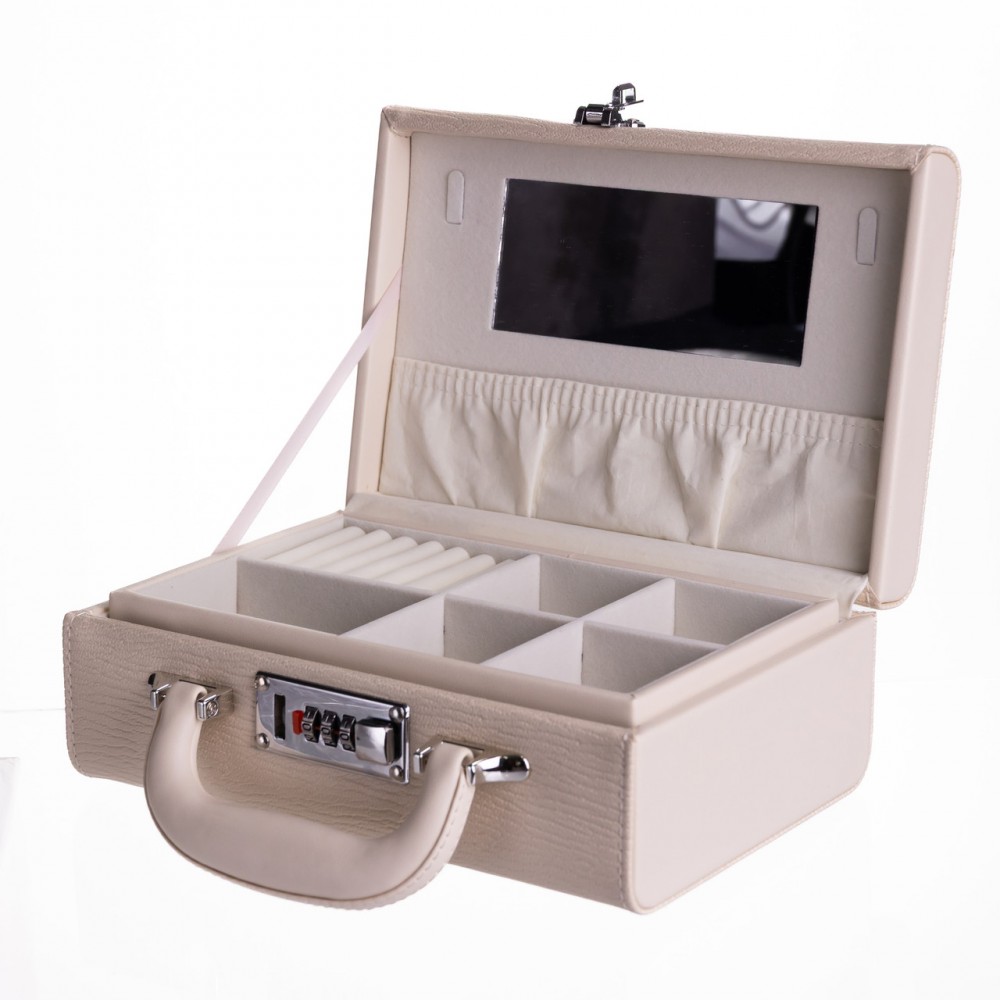 Шкатулка для украшений из эко кожи 2 яруса с кодовым замком Бежевый HP-5-24BE