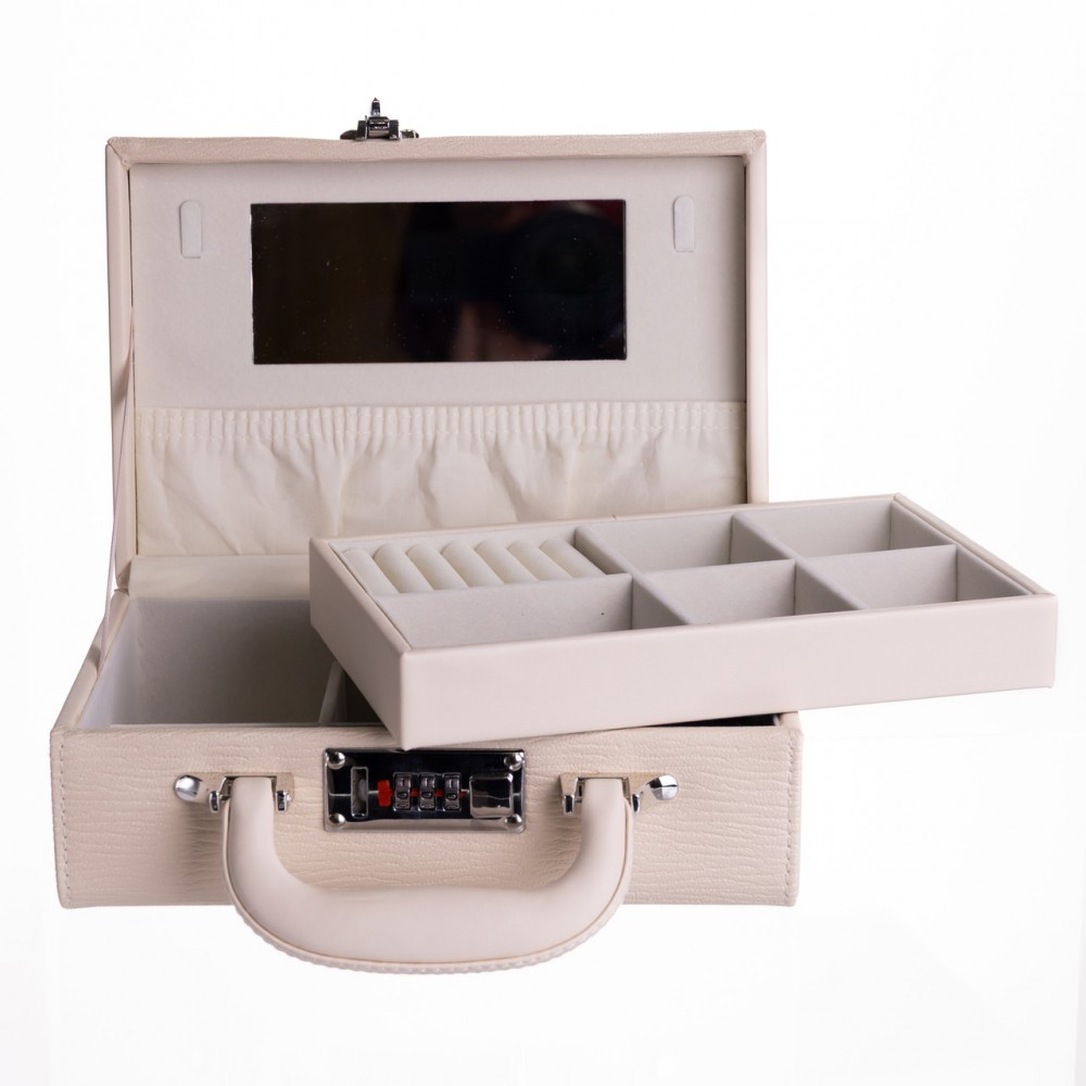 Шкатулка для украшений из эко кожи 2 яруса с кодовым замком Бежевый HP-5-24BE