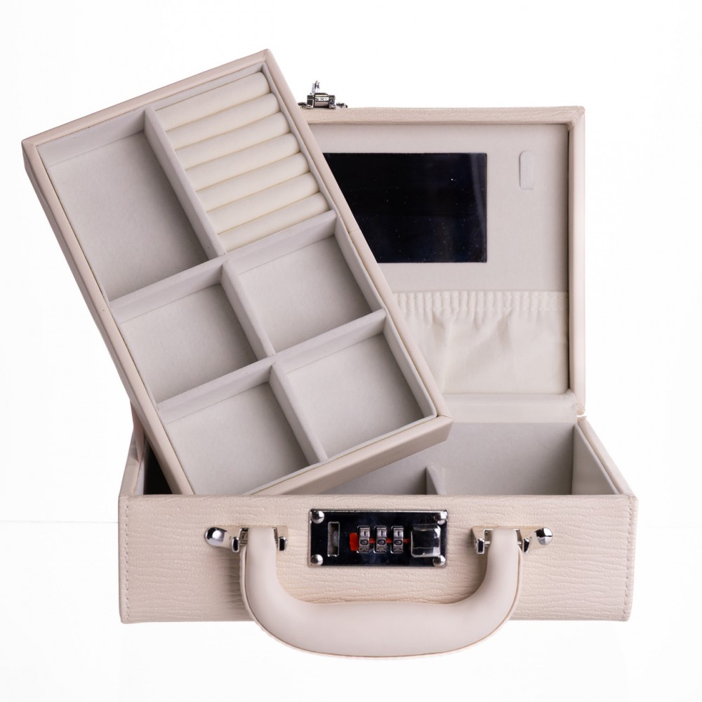 Шкатулка для украшений из эко кожи 2 яруса с кодовым замком Бежевый HP-5-24BE