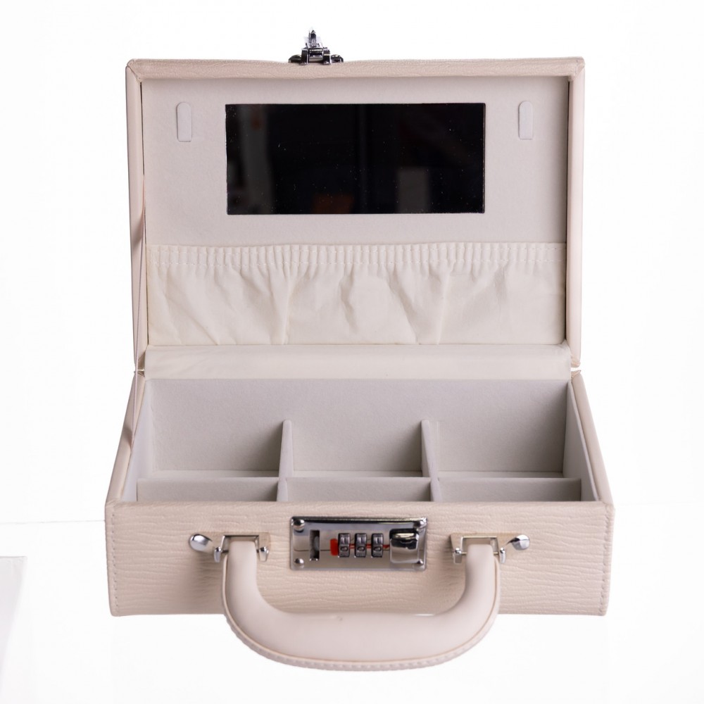 Шкатулка для украшений из эко кожи 2 яруса с кодовым замком Бежевый HP-5-24BE