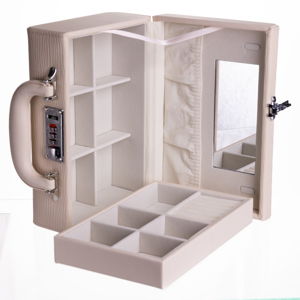 Шкатулка для украшений из эко кожи 2 яруса с кодовым замком Бежевый HP-5-24BE