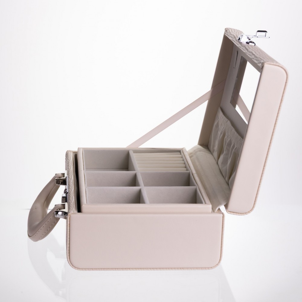 Шкатулка для украшений из эко кожи 2 яруса с кодовым замком Бежевый HP-5-24BE