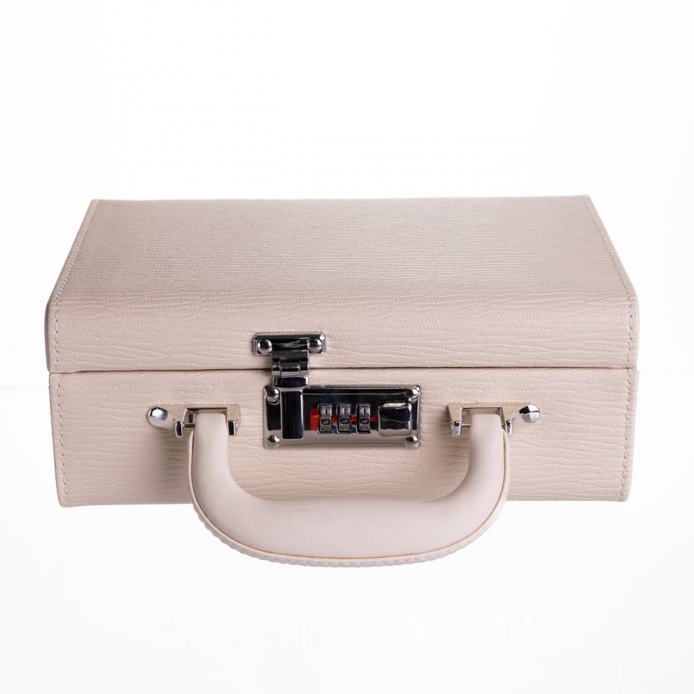 Шкатулка для украшений из эко кожи 2 яруса с кодовым замком Бежевый HP-5-24BE