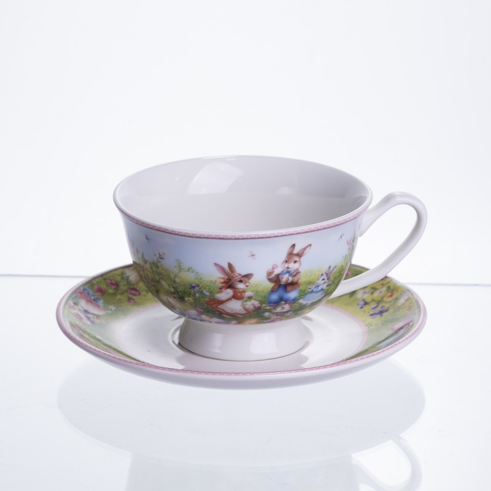 Чашка фарфоровая для чая Rabbit Family 200 мл с блюдцем HP-7323-9