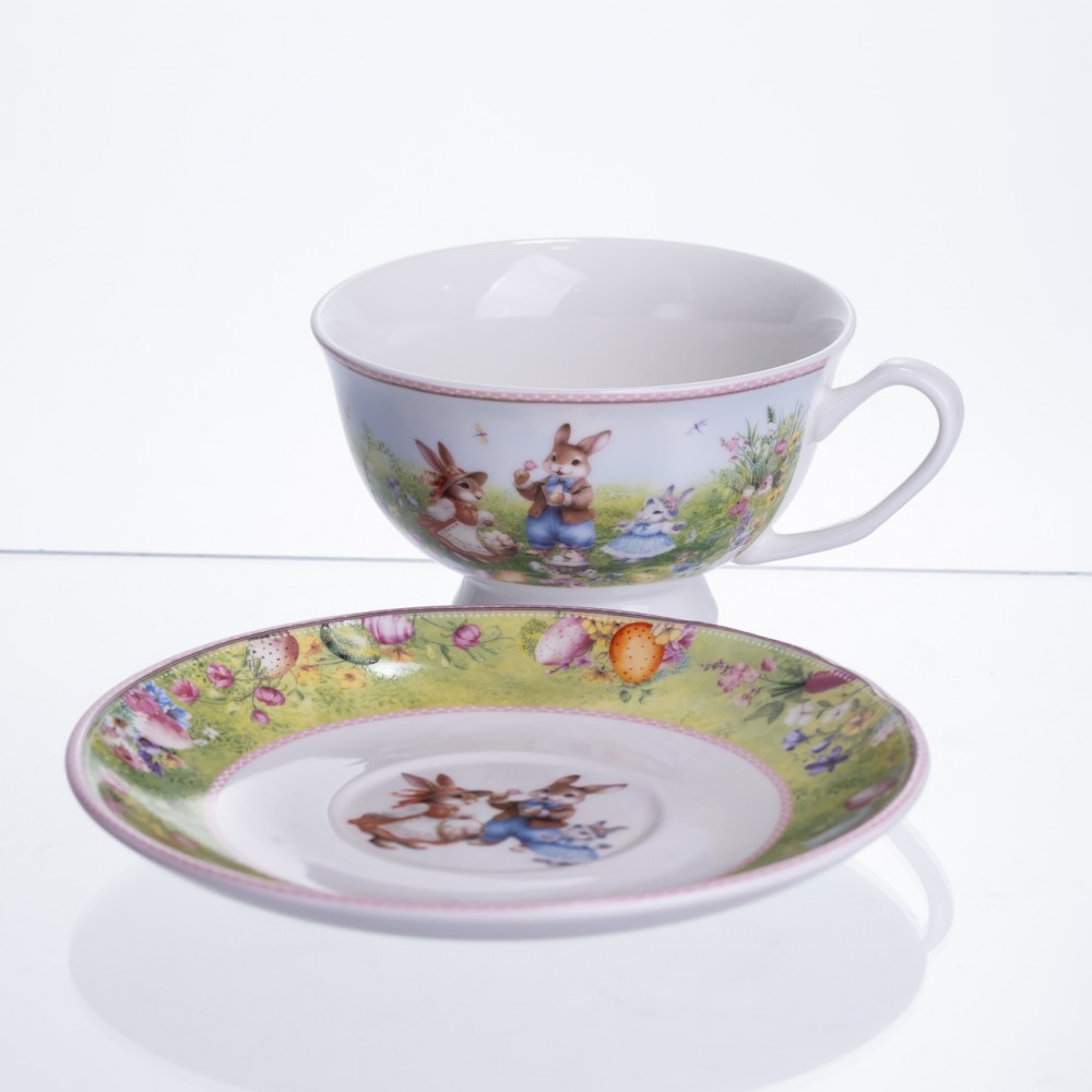 Чашка фарфоровая для чая Rabbit Family 200 мл с блюдцем HP-7323-9