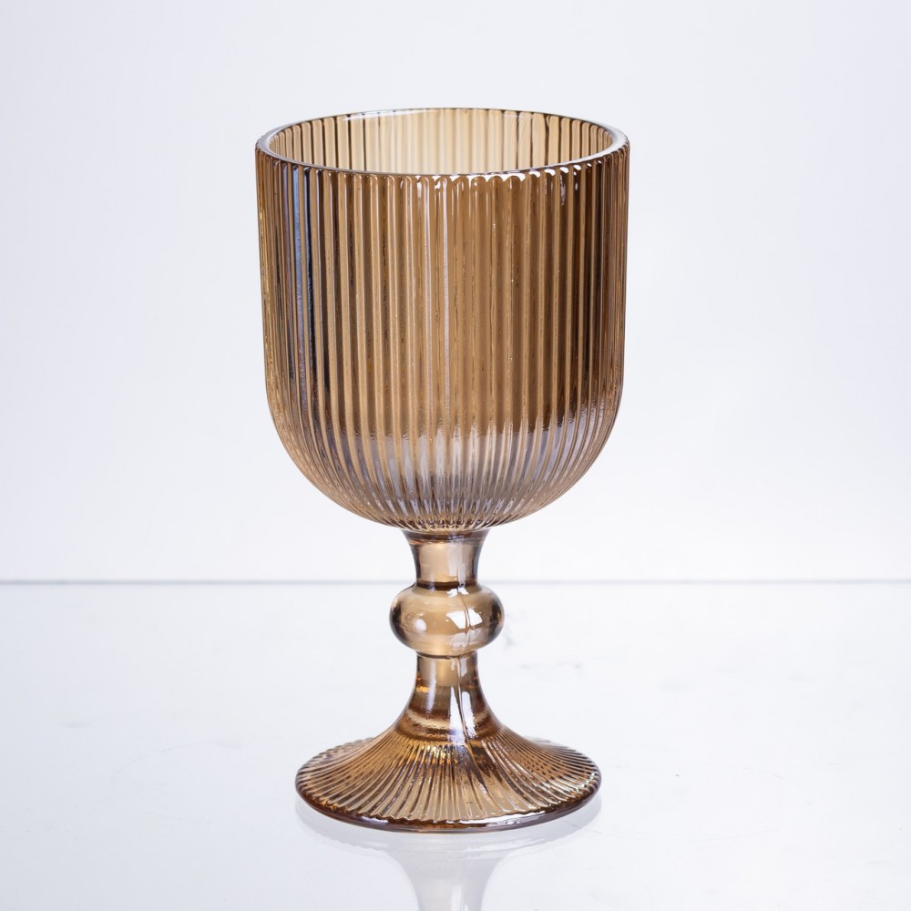 Набор бокалов для вина 6 штук по 300 мл ребристых из толстого стекла коричневый HP-19-225