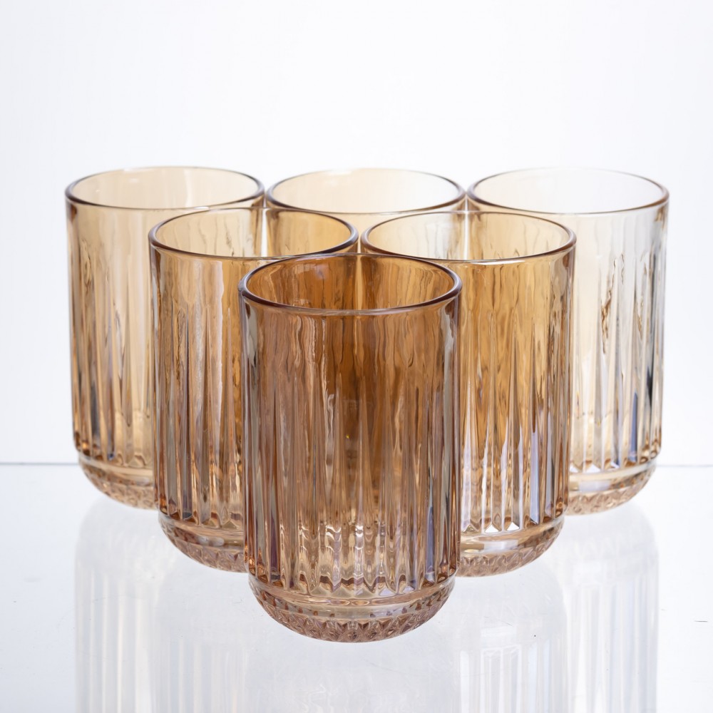 Набор стаканов из толстого стекла 6 штук по 400 мл янтарный HP-19-247