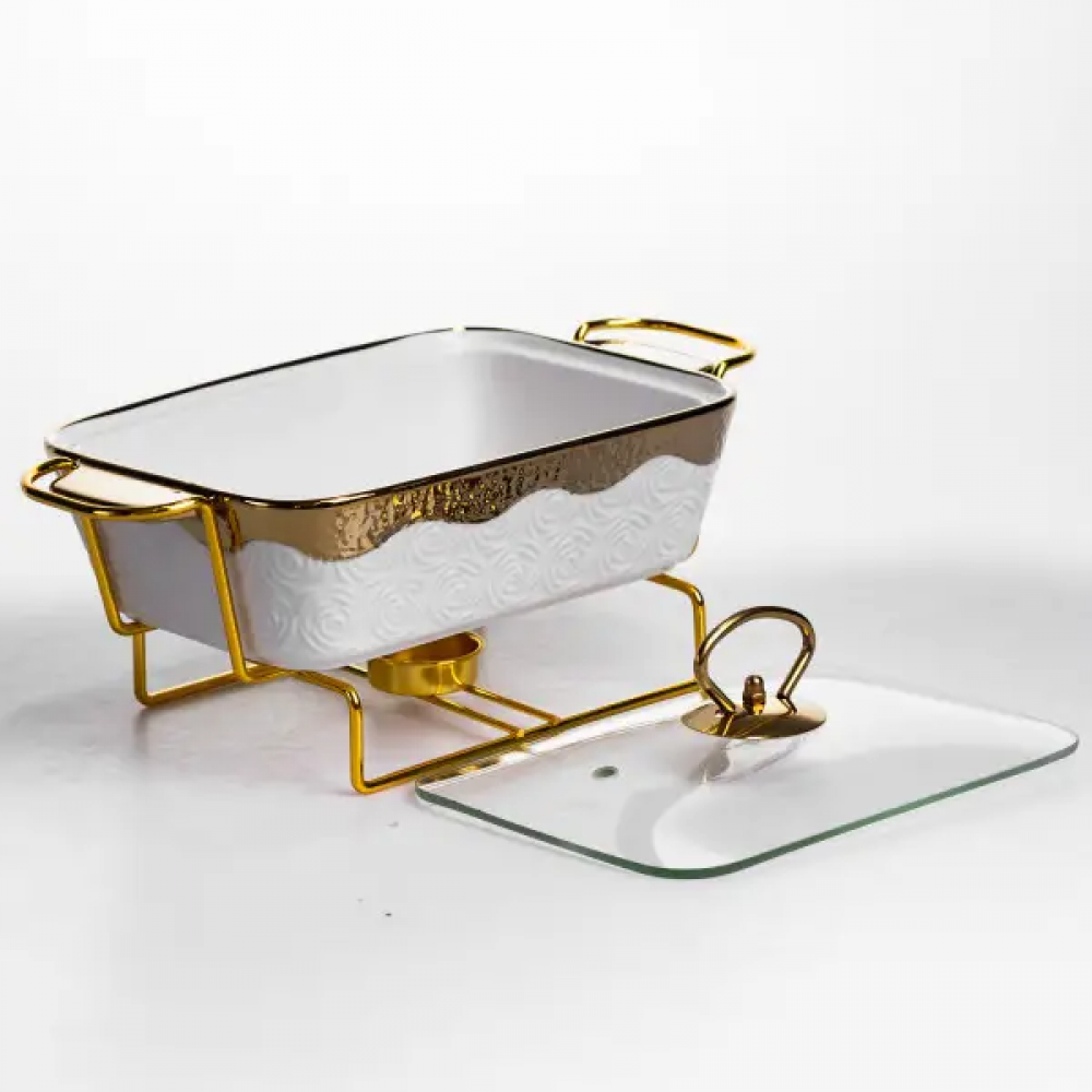 Мармитница фарфоровая 1 л на подставке с подогревом 31х16х11 см HNG-112-11