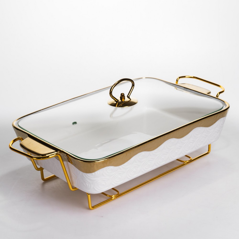 Мармитница фарфоровая 2 л на подставке с подогревом 40х22.5х15.5 см HNG-112-15