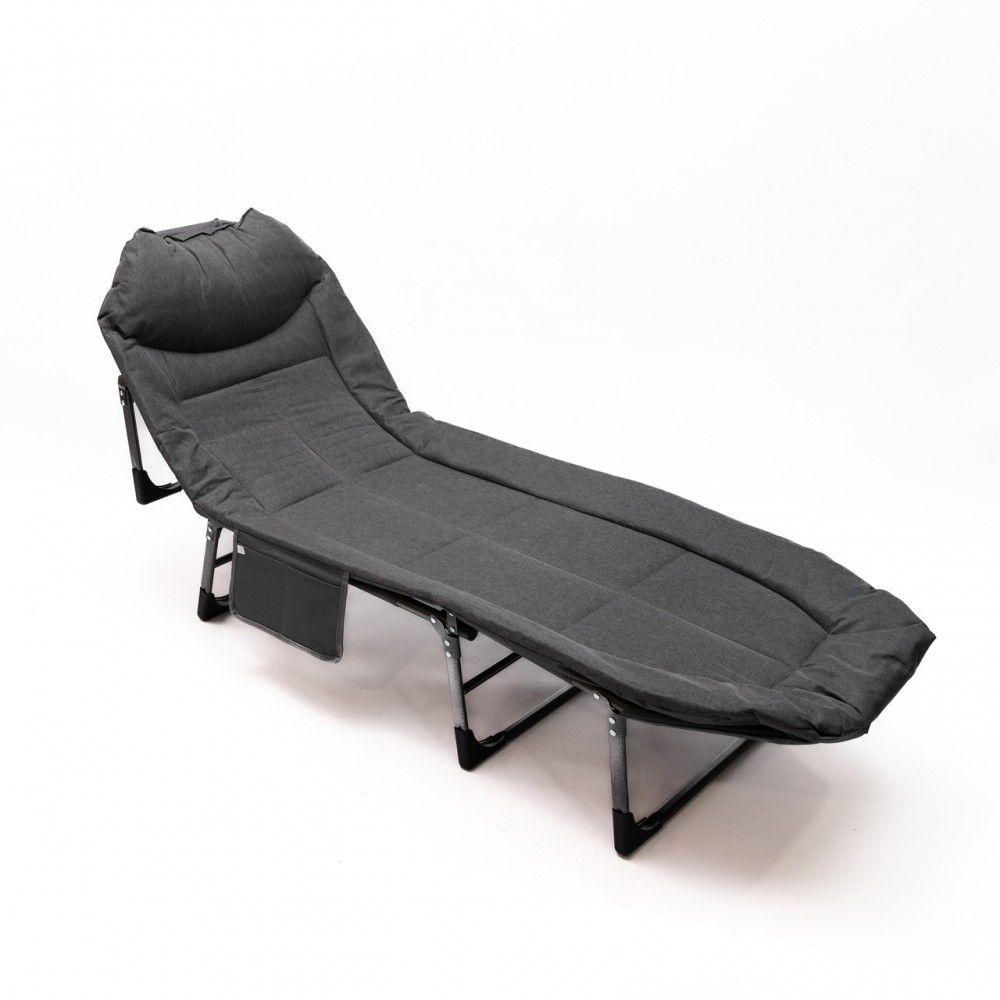 Шезлонг-кровать раскладная регулируемая 190х60 см для дачи кемпинга серая SJ-0125-190