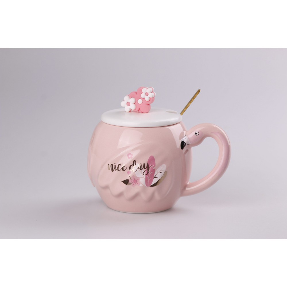 Чашка керамічна Flamingo 500мл з кришкою і ложкою чашки для кави Nice day