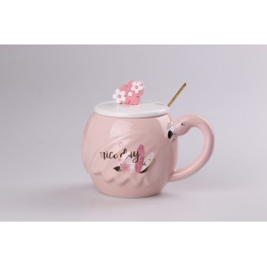 Чашка керамічна Flamingo 500мл з кришкою і ложкою чашки для кави Nice day