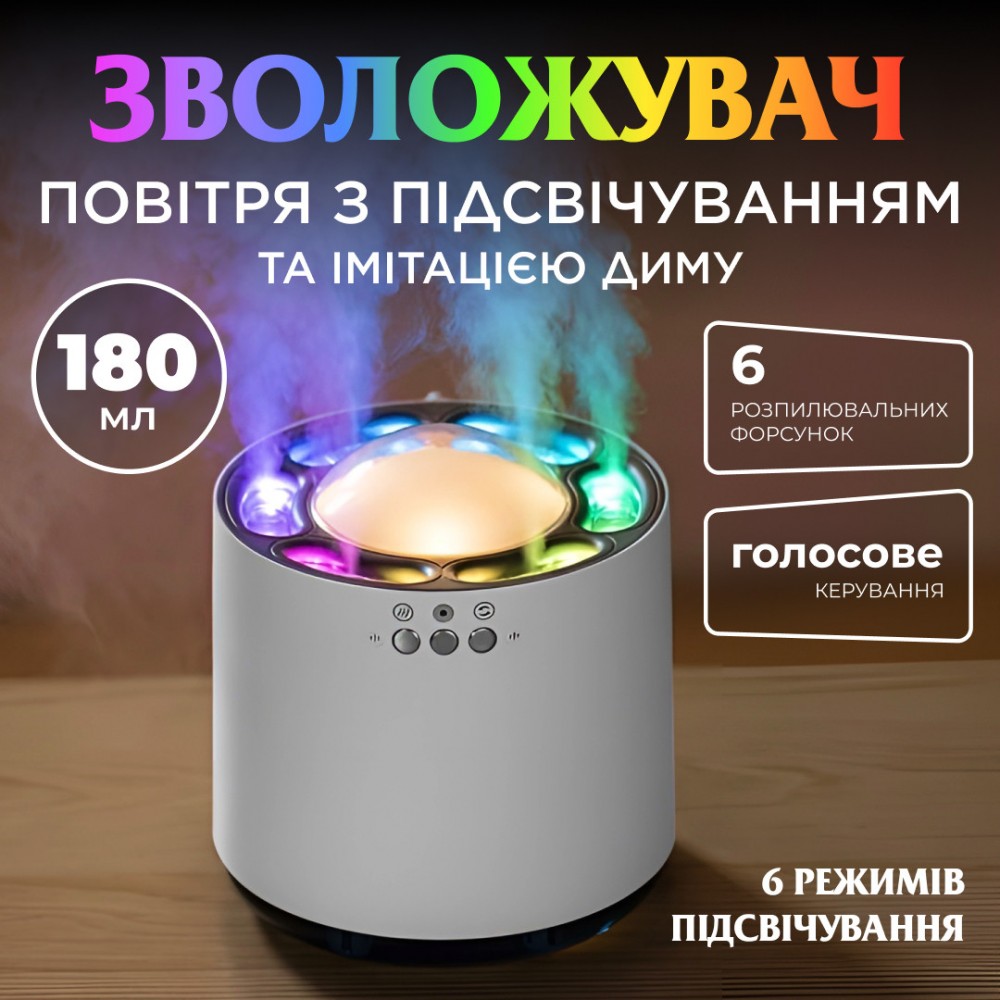 Зволожувач повітря з RGB-підсвічуванням і синхронізацією з музикою 800 мл, білий