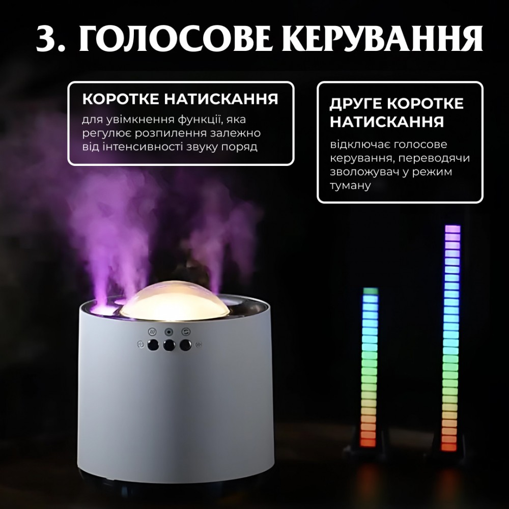 Зволожувач повітря з RGB-підсвічуванням і синхронізацією з музикою 800 мл, білий