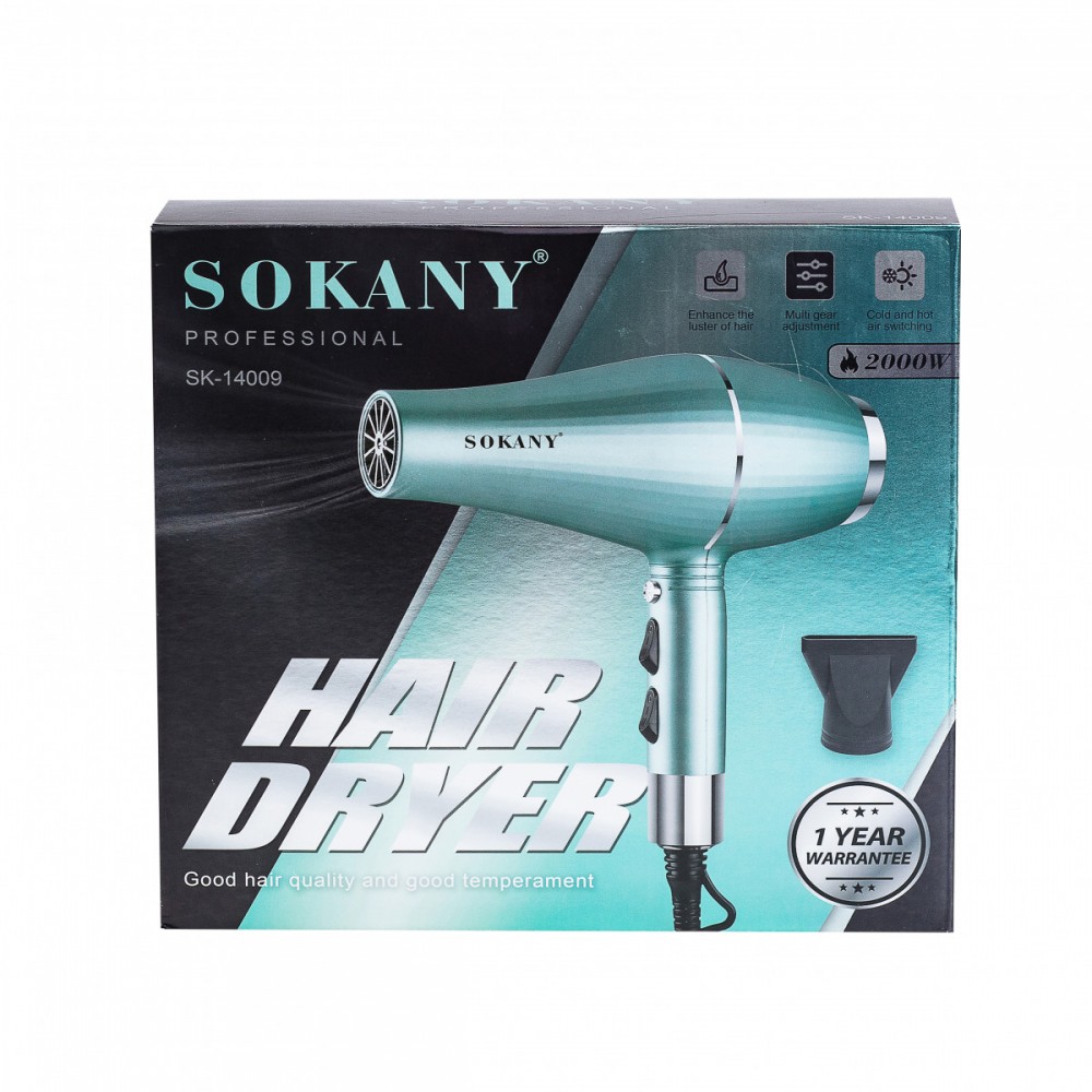 Фен для волосся Sokany SK-14009 з двома концентраторами зелений