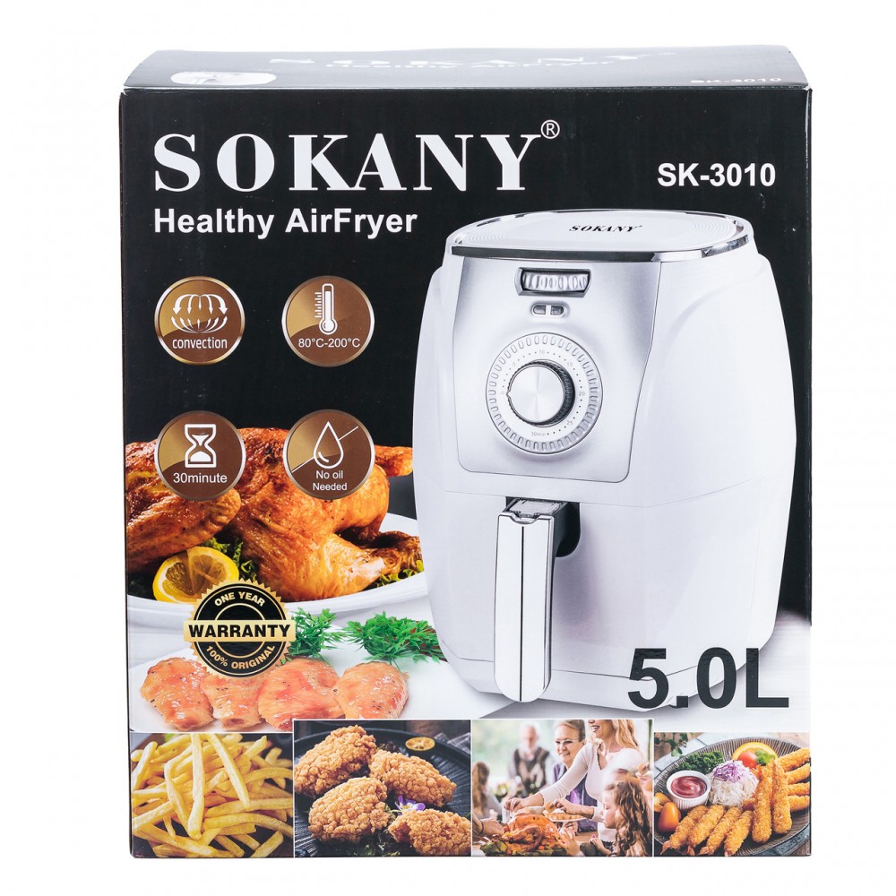 Аэрофритюрница Sokany SK-3010 на 5 литров, 1500 Вт белая