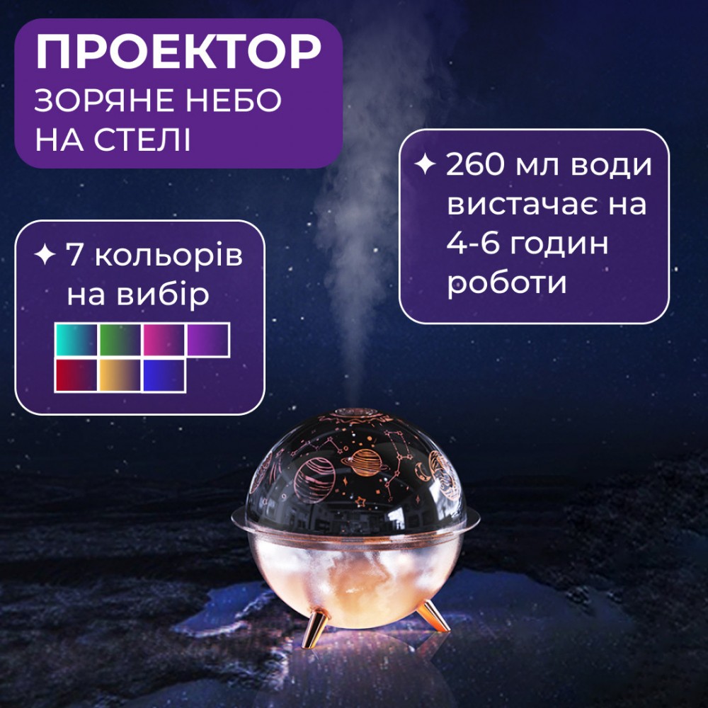 Увлажнитель воздуха-ночник с проекцией 260 мл, космос