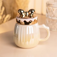 Чашка керамическая 500 мл с крышкой Желтая