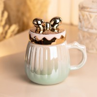 Чашка керамическая 500 мл с крышкой Зеленая