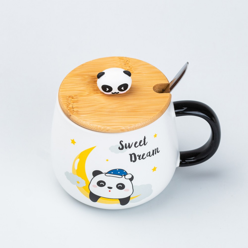 Чашка керамічна Панда 450 мл з бамбуковою кришкою "Sweet Dream"
