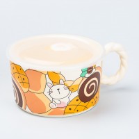 Керамическая бульонница 800 мл с пластиковой крышкой "Кролик" супница миска для лапши