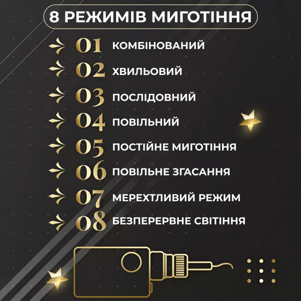 Гирлянда штора 3х0,7 м Звезды на 108 LED лампочек светодиодная 6 больших и 6 маленьких звезд 9 В 8 режимов