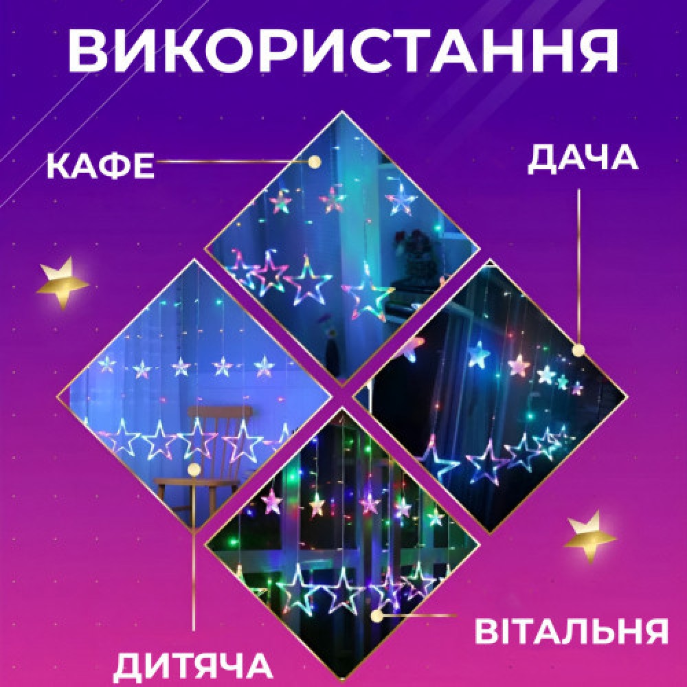 Гирлянда штора светодиодная GarlandoPro звезда и елка 120LED 3х0,9 м 8 режимов