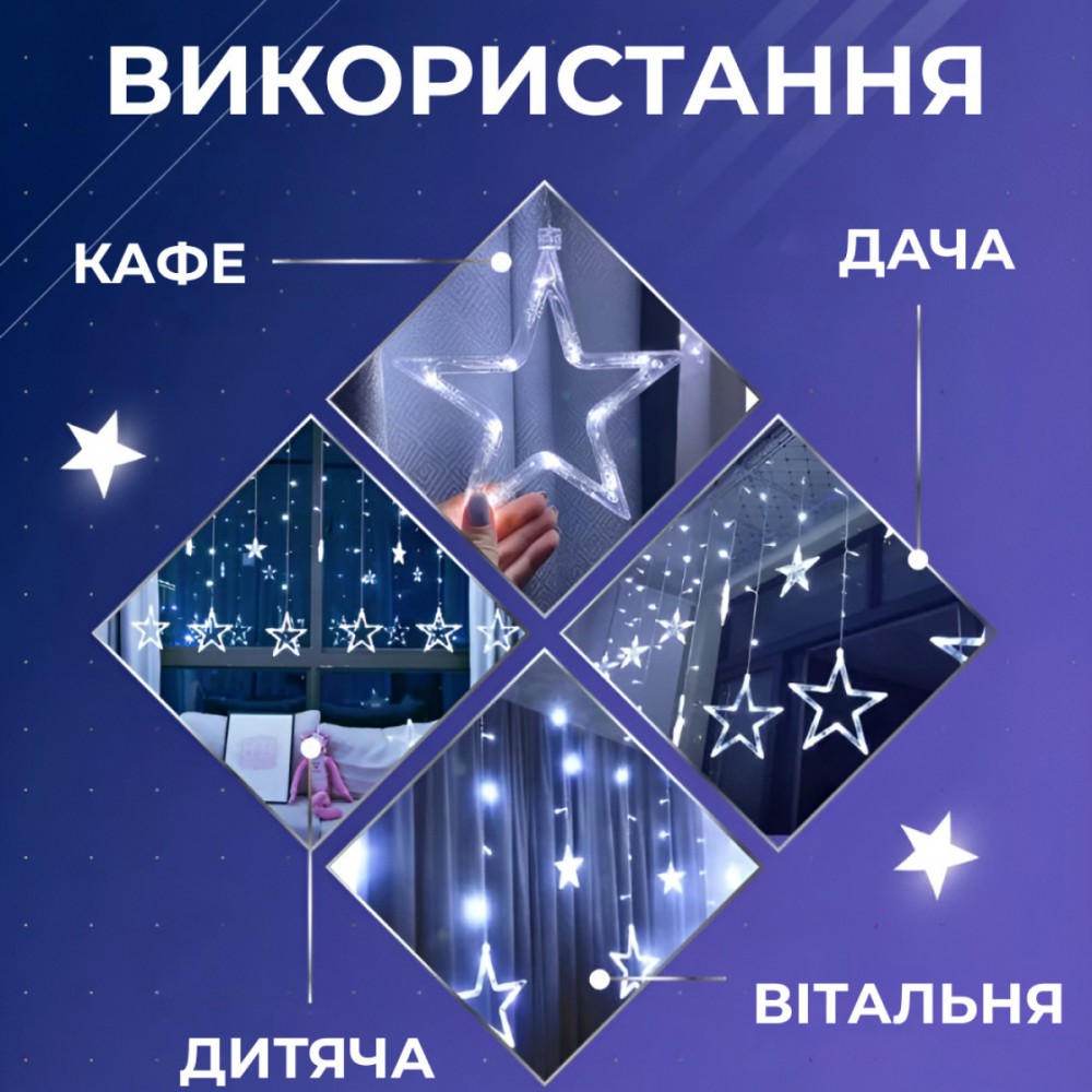Гирлянда штора светодиодная GarlandoPro звезда и елка 120LED 3х0,9 м 8 режимов Белый