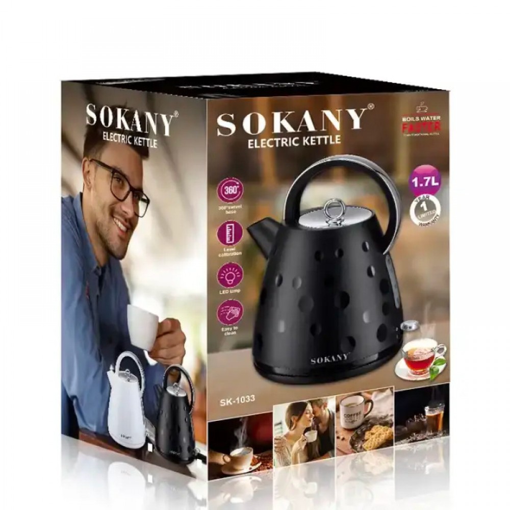 Електрочайник Sokany SK1033B 1.7 літра безшумний 1850 Вт Чорний