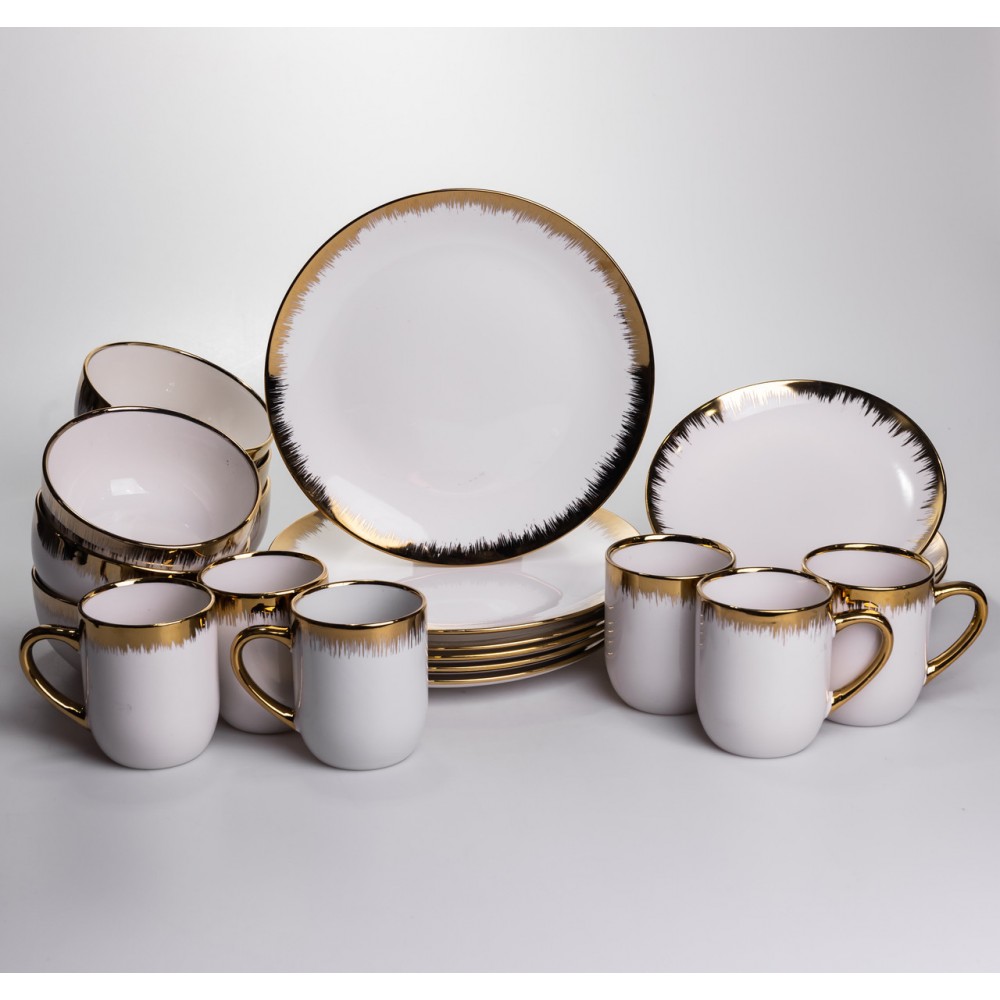 Столовый набор посуды тарелок и чашек 24 предмета на 6 персон "Изумруд" фарфоровый MD-16