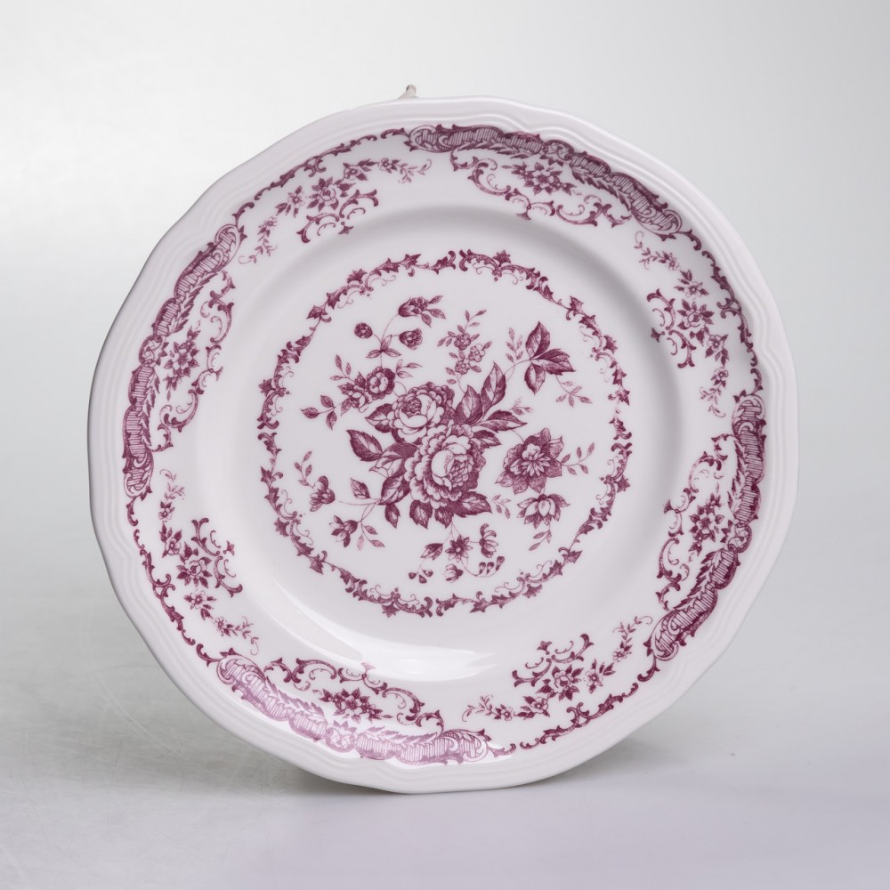 Столовый набор посуды тарелок и чашек 32 предмета на 6 персон "Бордовый Меандр" фарфоровый YY78-3A