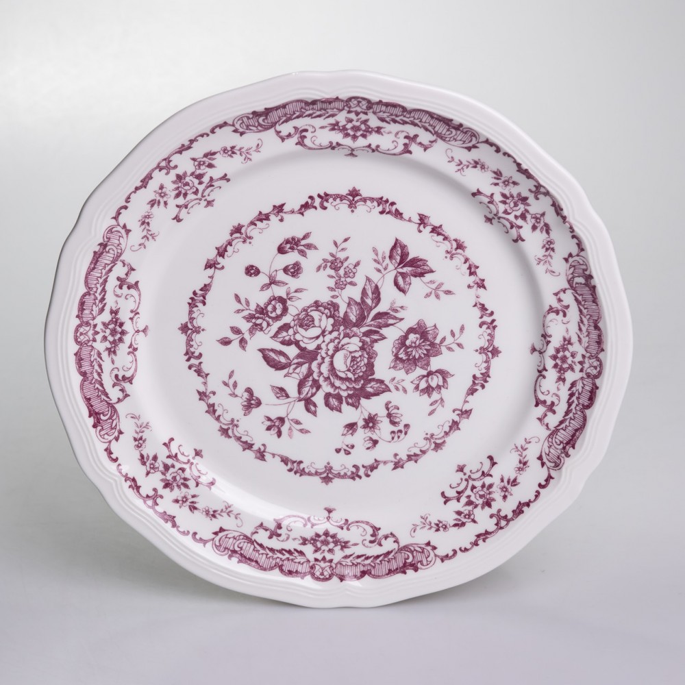 Столовый набор посуды тарелок и чашек 32 предмета на 6 персон "Бордовый Меандр" фарфоровый YY78-3A