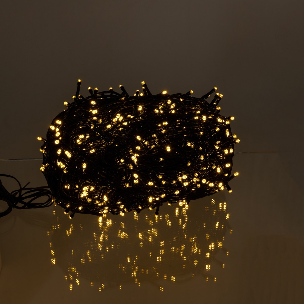 Новорічна гірлянда вулична 100 м 1000 LED із сонячною батареєю 8 режимів роботи чорний провід Жовте світло SB1000L100MBY