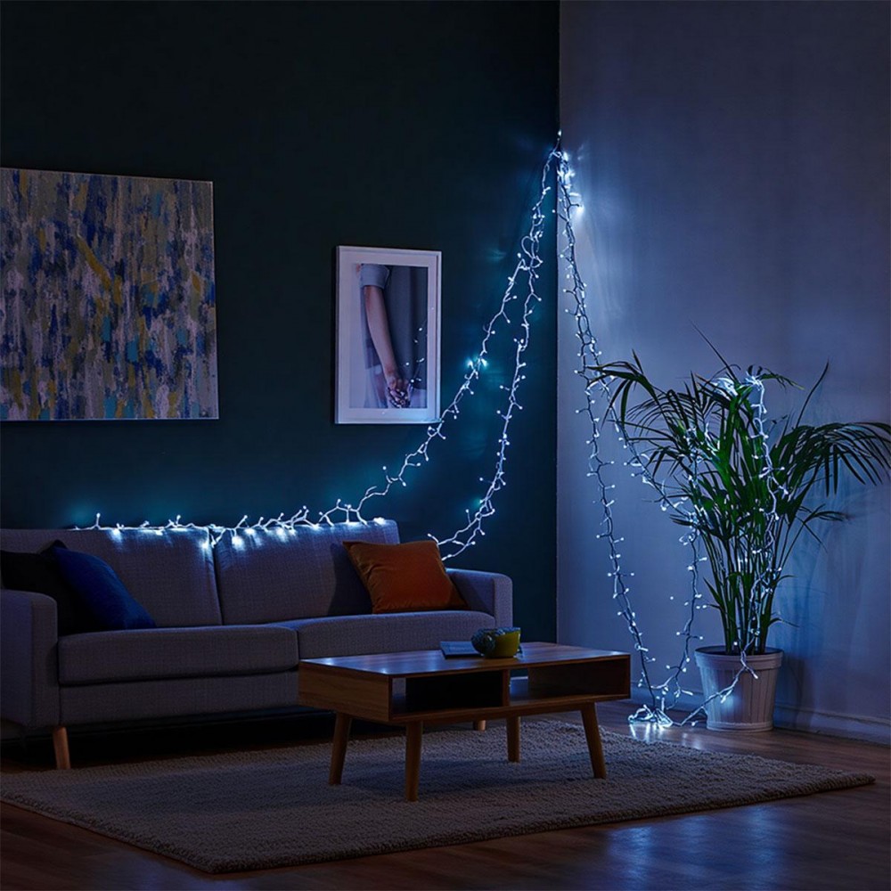 Новорічна гірлянда вулична 100 м 1000 LED із сонячною батареєю 8 режимів роботи чорний провід Біле світло SB1000L100MBW