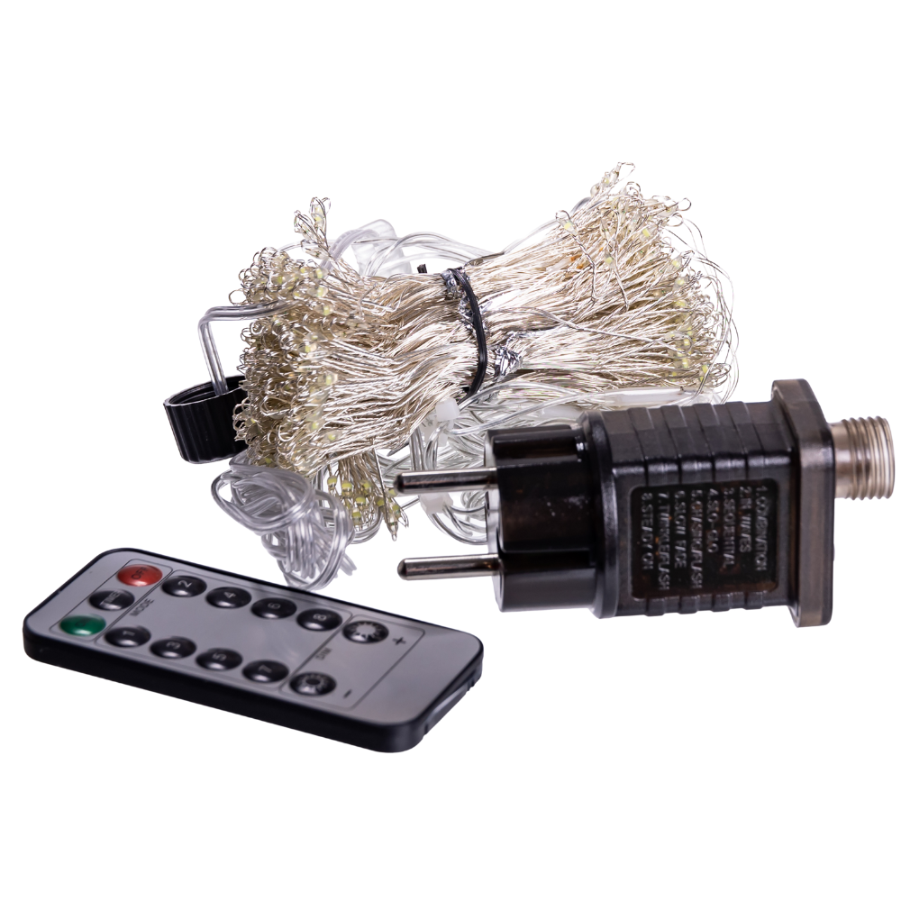 Новогодняя гирлянда комнатная штора роса Хвойная лапа 3х3 м 600 LED Белый свет D600LED3MW