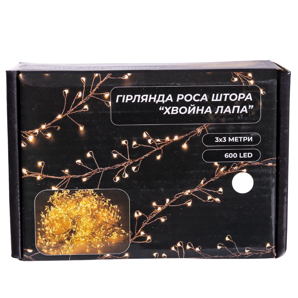 Новогодняя гирлянда комнатная штора роса Хвойная лапа 3х3 м 600 LED Белый свет D600LED3MW