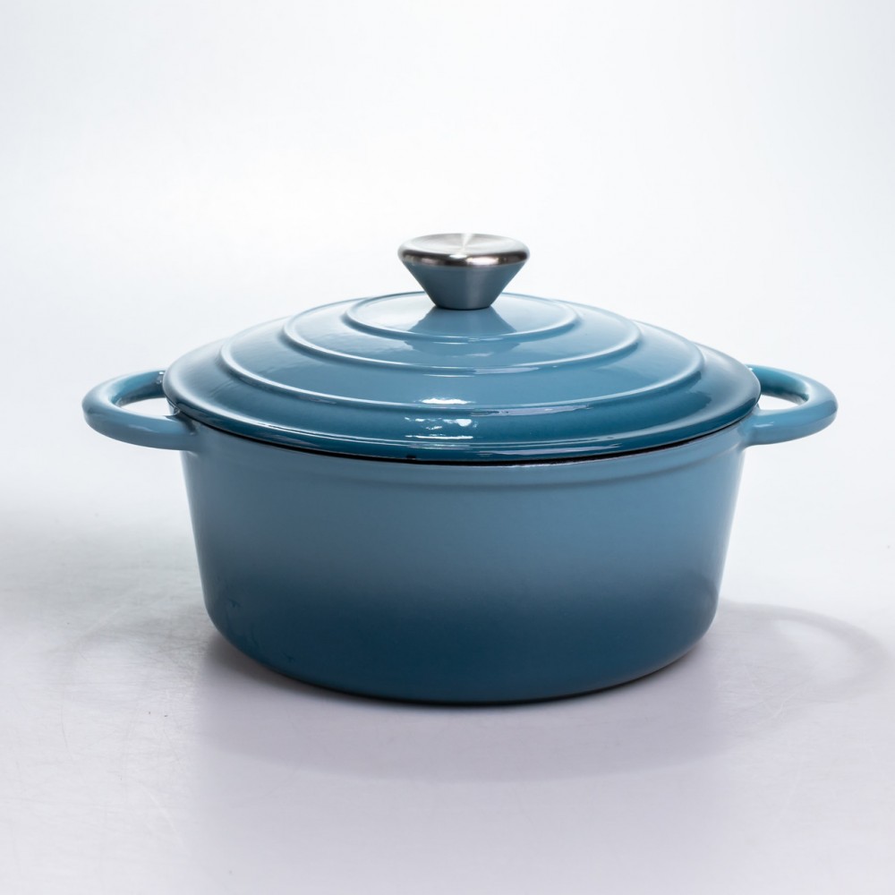 Кастрюля чугунная 2.5 л эмалированная с крышкой посуда для тушения запекания томления кухонная Синяя HP-1-14-BLUE