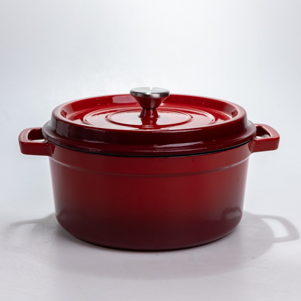 Кастрюля чугунная 4.5 л эмалированная с крышкой посуда для тушения запекания томления кухонная Красная HP-1-19-RED